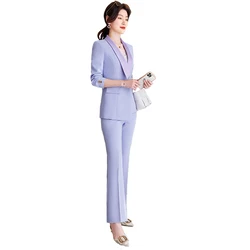 Fashion Light Purple Suits Women Spring Casual Temperament 2022 New Design Business Blazer And Pants Office Ladies Work Wear