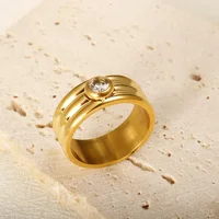 Shiny Crystal High End Non Tarnish Fashion Geometric Open Gold Plated Stainless Steel Rings for Women Wedding Ring Jewelry Gifts - Image 6