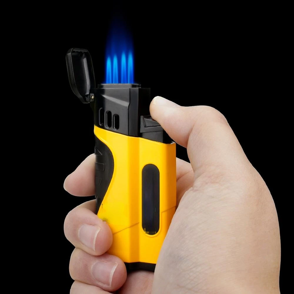 

Cigar Cigarette Tobacco Lighter 4 Torch Jet Flame Refillable With Punch Smoking Tool Accessories Portable with Gift Box