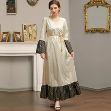 

Retro Gold Printed Elegant Maxi Dress Mesh Flare Sleeve Belt Patchwork Casual Long Dress Female Stylish 2022 Spring Summer