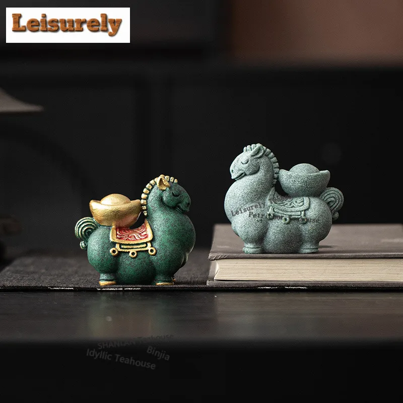 Green Sand Stone Wealth Ingot Horse Tea Pet Traditional Tea Games Tea Figurine Play Toys Tea Statue Ornaments Teaware Craft Gift