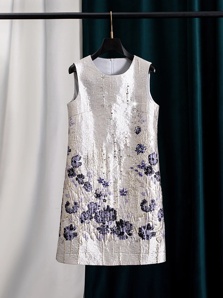 Women Floral Summer Dress Sleeveless Casual Round Neck Lightweight Sundress Boho Holiday Beach Dress 1