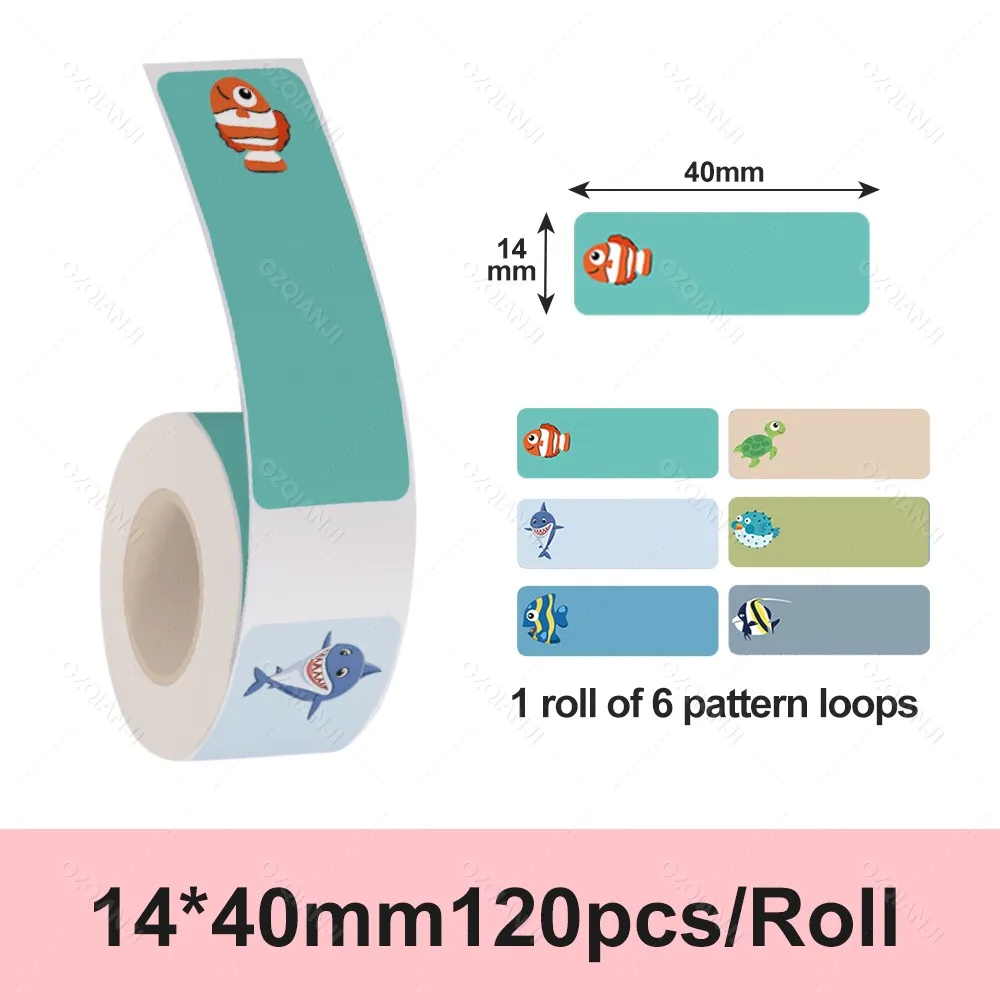 P15 Paper Roll 15x50mm Thermal Sticker 12x30 14x30 14x40 Thermal Printer Color Cartoon Label Paper for P15 P12 P11 D30 Q30S