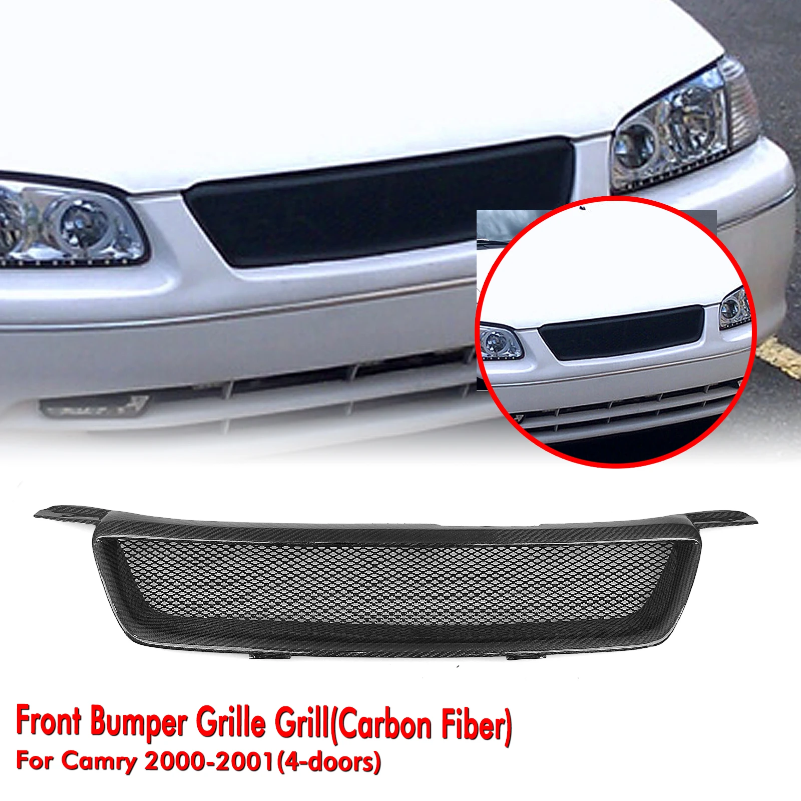 

Front Grille For Toyota Camry 4 Door 2000-2001 Sports Version Racing Grill Carbon Fiber/Fiberglass Upper Bumper Hood Mesh Grid