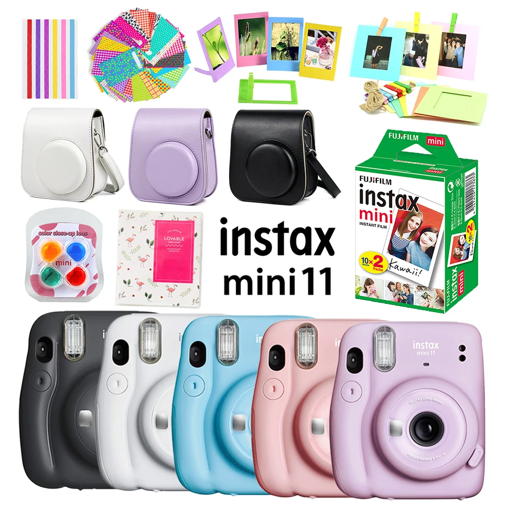 Original Fujifilm Instax Mini 11 Mini 12 SE Instant Camera Single Machine 20 Sheets Mini Film Paper Camera Strap Bag Accessories