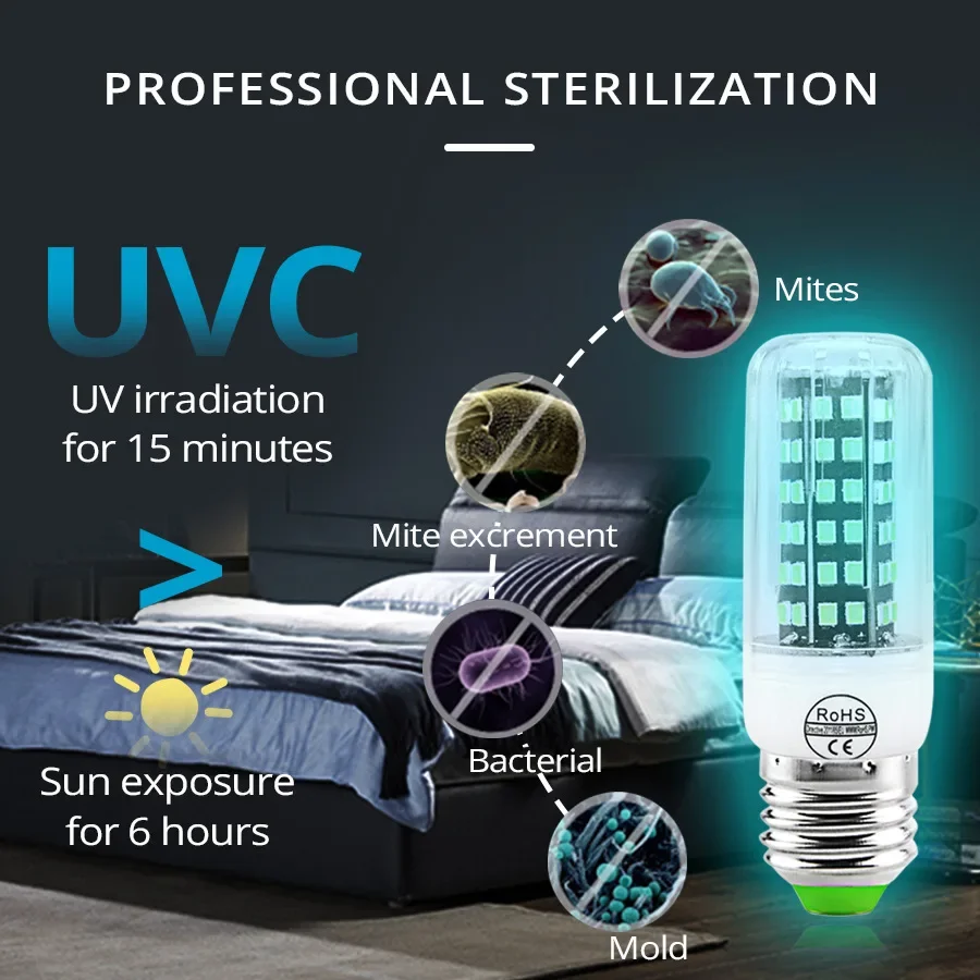 Disinfection Bulb 112 180 LEDS 220V 110V LEDs UV Light Bedroom Hospital E14 E27 LED Corn Shape UVC Germicidal Lamp