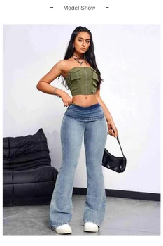 Y2k Jeans For Woman Vintage Denim Trousers High Waist Flared Stretch Fabric Slim Fit Booty Lifting Tummy Control Pants 1