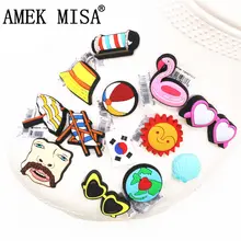

Korea Summer Travel PVC Shoe Charms Beach Chair Volleyball Shoe Accessories Face Clog Decorations for Croc Jibz Kids Party Gifts