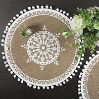 1PCS Round Placemat Table Non-Slip Jute Mats for Dining Table Decoration Kitchen Placemats Coffee Coasters Party Dinner 1