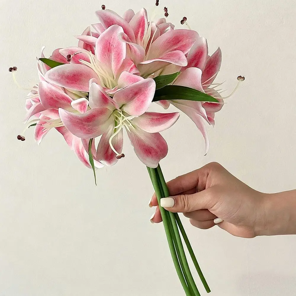 12 Köpfe Künstliche Lilien Blumenarrangement Realistische Simulationsblumen DIY Blumen Mehrfarbiger Blumenstrauß Fotografie-Requisiten – Detail 3