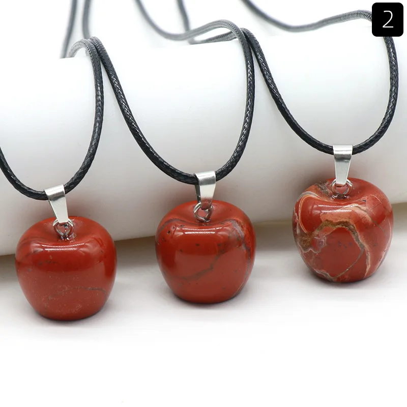 15pcs Natural Crystal Stone 20mm Apple Pendant Necklace  Amethyst Rose Quartz Christmas Eve Necklace For Women Girl Gift