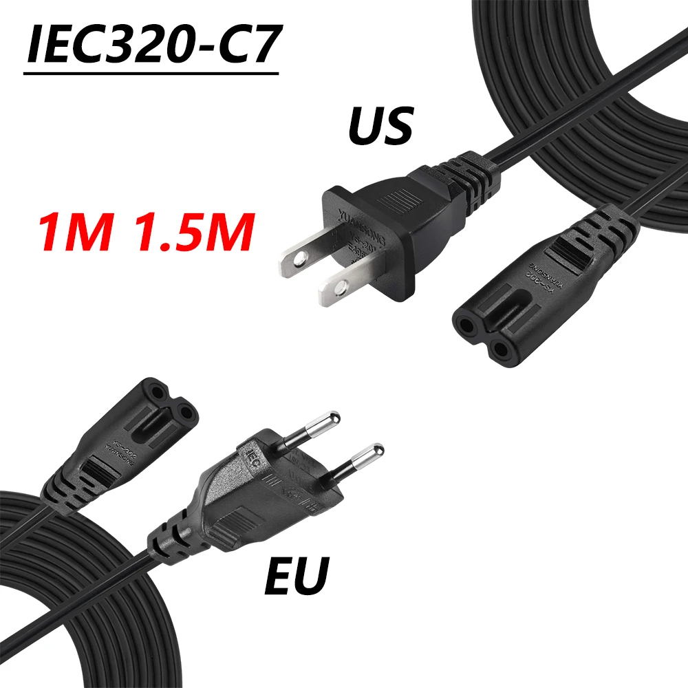Universal EU/US to C7 Power Cord Cable 2-Pin IEC320 C7 Figure 8