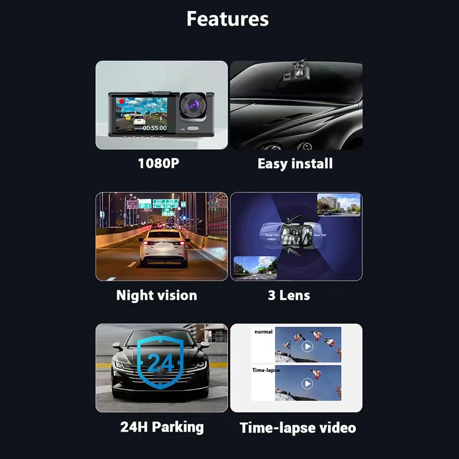 2/3 Channel Dash Cam for Car Front And Rear Camera 1080P Video Recorder Dashcam Black Box Car DVR Rear View Camera car accessory