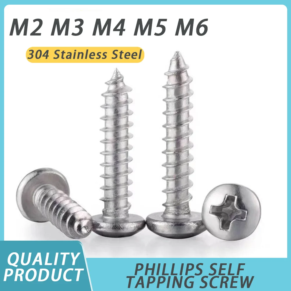 

M2 M3 M4 M5 M6 304 Stainless Steel Phillips Cross Small Screws Round Pan Head Self Tapping Screw Thread Metric Bolt Nail Wood