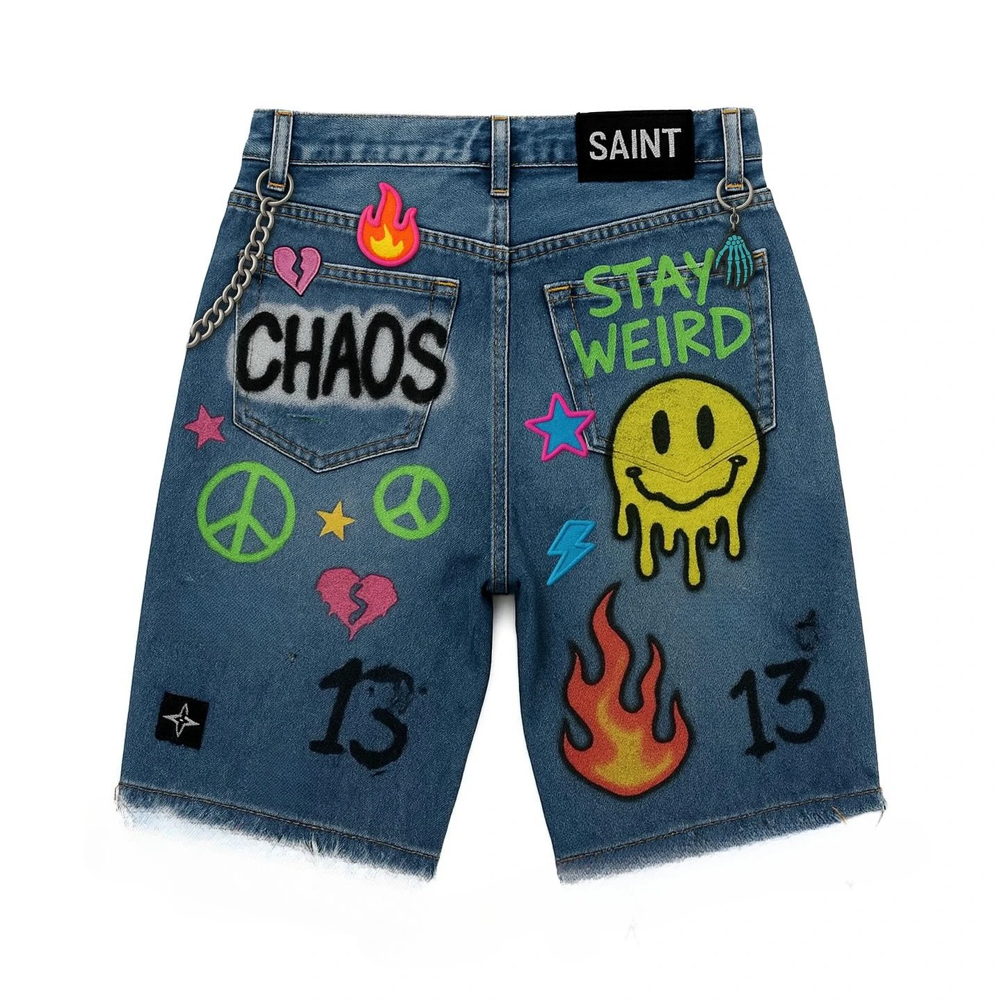 Американские шорты с принтом зеленых рук Y2k, джинсовые