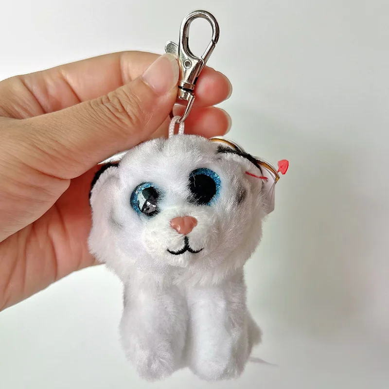 9cm Ty Beanie Big Eyes Small Pendant Keychain Clips Mini Stuffed Plush Toy Animals Doll Black Pattern Tiger Tundra Children Gift 6