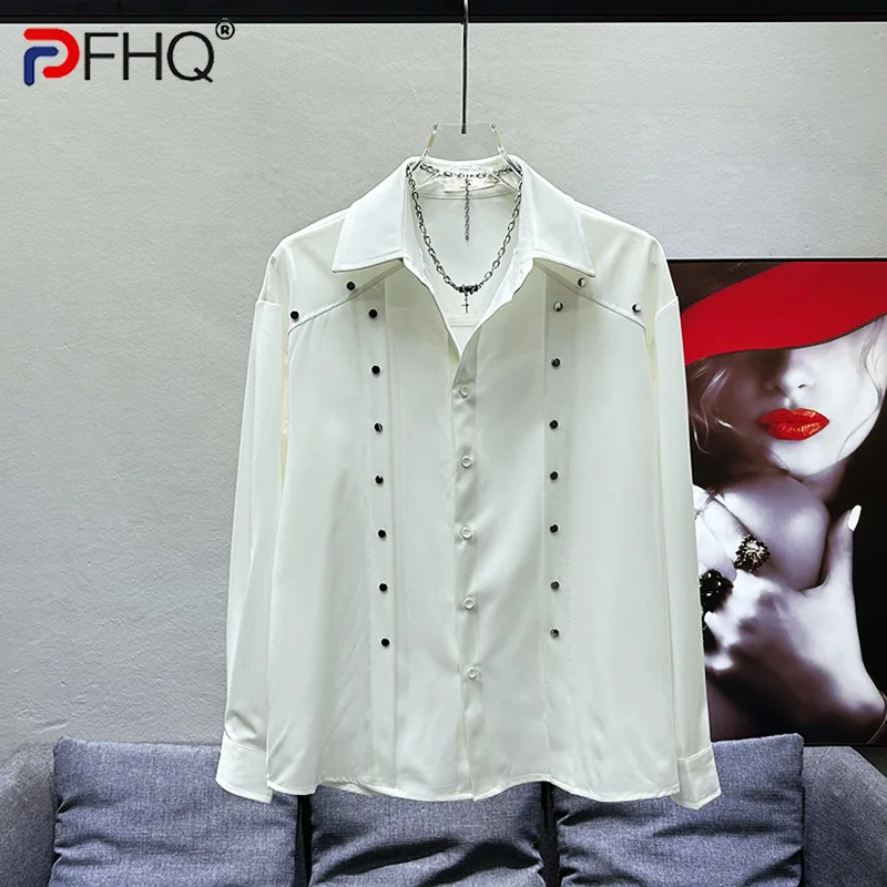 

PFHQ Men's Advanced Shirts Long Sleeved Summer New Rivet Personalized Loose Silhouette Casual Handsome Solid Color Tops 21Z4155