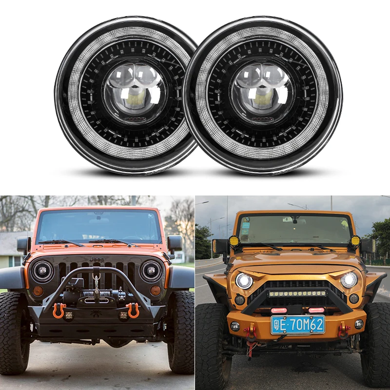 

7INCH LED Headlights High/Low Beam Motorcycle Halo Headlamp or Niva Lada 4x4 Offroad Jeep Wrangler VAZ UAZ Hunter ZIL GA3