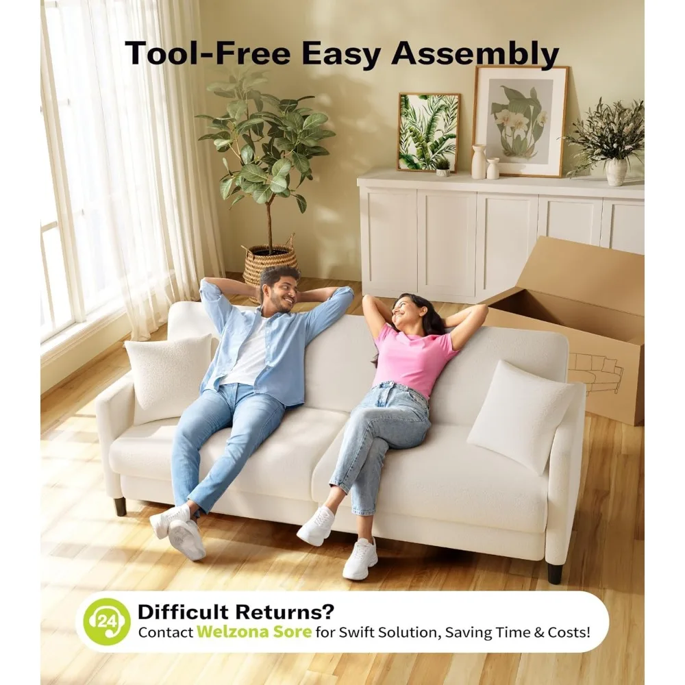 83" Sofas for Living Room, Comfy Love Seat Couches, Teddy Fleece Loveseat All-Wood Sofa, 2 Pillow Included, Children's Sofas 6