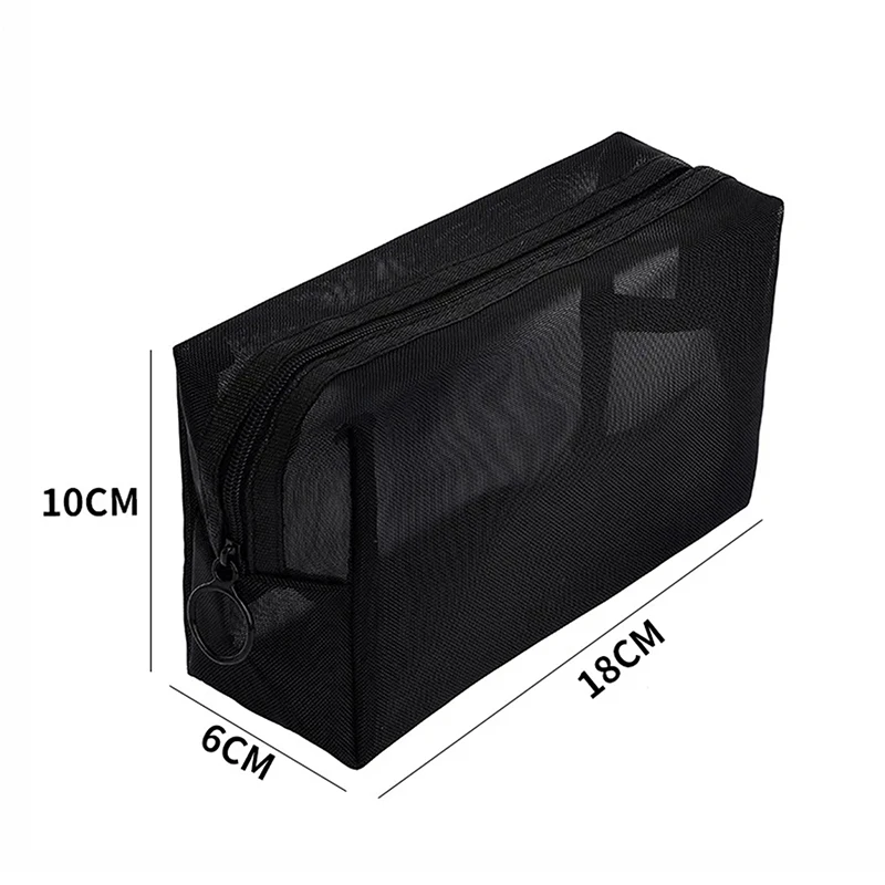 Black Mesh Clear Cosmetic Bags Set - Portable Travel Makeup and Toiletry Organizer with Lipstick Storage Pouch