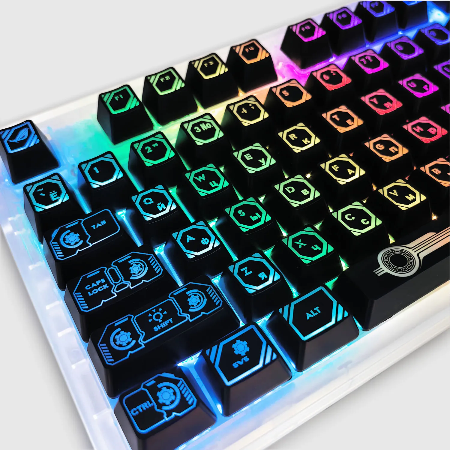 Russo Translúcido Keycaps Teclado Mecânico Faça Você Mesmo Preto Keycaps Backlight Keycaps Projeto Yuan 108 Chaves Pbt Oem Layout - Imagem 6