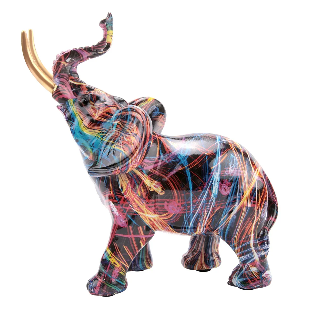 

Nordic Painting Graffiti Elephant Sculpture Figurine Colorful Art Elephant Statue Creative Resin Animal Statue Decor C