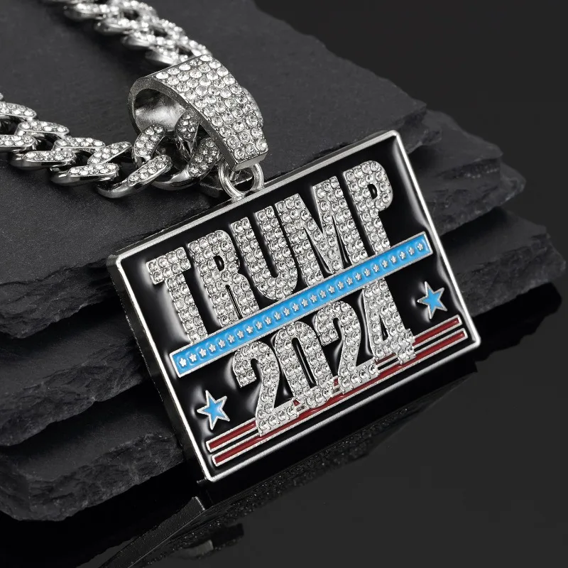 Trump 2024 Necklace US Presidential Election Campaign Souvenir Hip Hop Cuban Jewelry 6