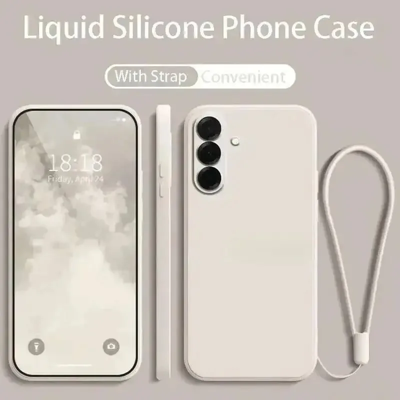 Premium Liquid Silicone Phone Case with Wrist Strap Lanyard - Protective Cover