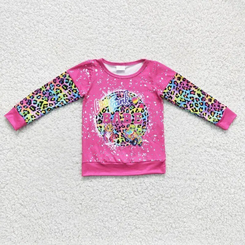 

New updated spring RTS quality baby clothing sleeved shirts child girls t shirts kids babe leopard tops
