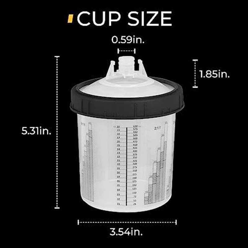 Paint Gun Cup Liner And Lid System Plastic 20Oz Kit 50 Lids 50 Liners 1 Hard Cup With Retaining Ring And 20 Sealing Plugs
