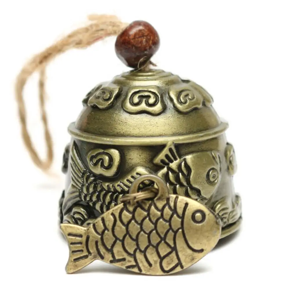 Vintage Carve Wind Chimes Bell Copper Chinese Fish Pattern Bell Blessing Good Luck Fortune Hanging for Garden Decoration outdoor wind chimes wind bell pendant copper bells