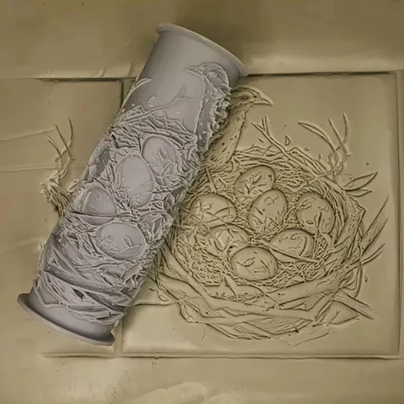 3D Printed Clay Texture Roller, Flower and Bird Pattern Pottery Roller Tool, Clay DIY Texture Roller Tool