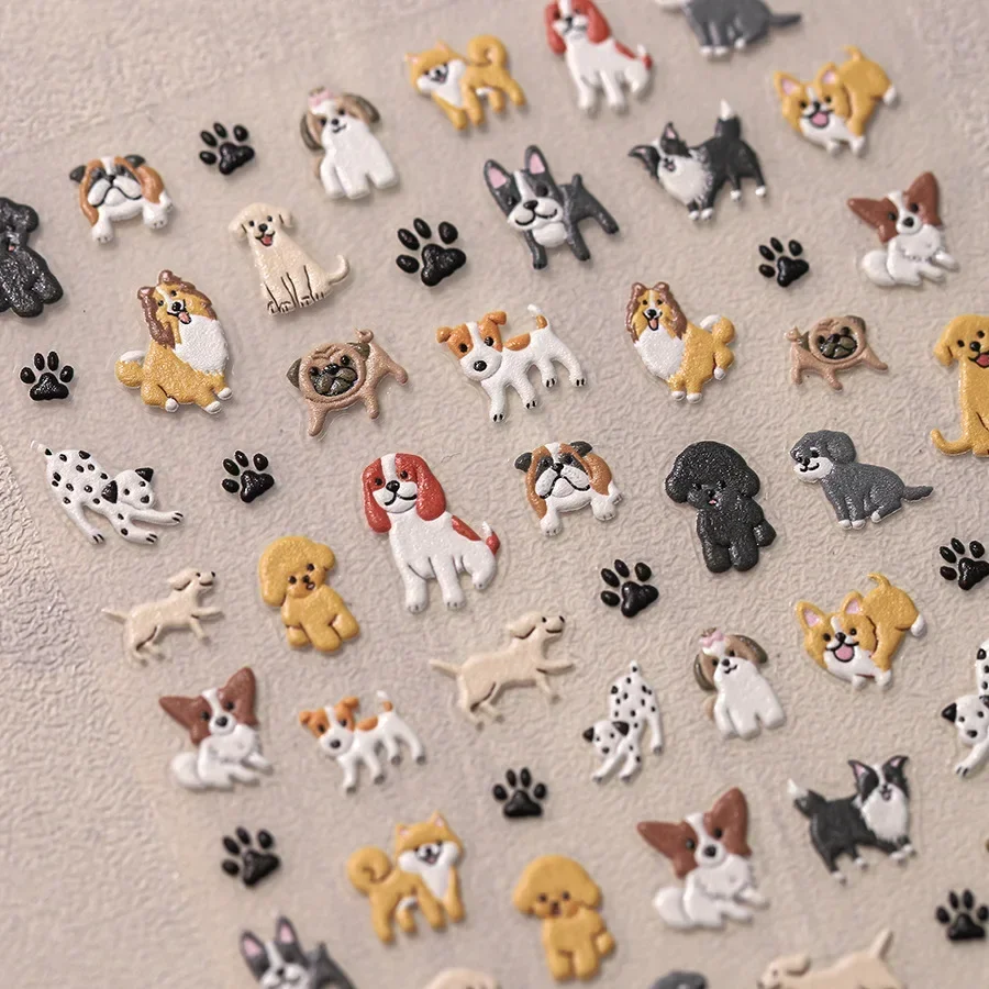 Kawaii Puppy Corgi Dalmatian Poodle Labrador Beagle Cute Dog Print Animal Embossed Reliefs Nail Art Stickers Manicure Tool Decal