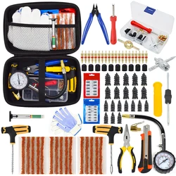 Car Tire Repair Tool Kit Studding Set Auto Bike Puncture Plug Garage Needle Nose Pliers Vacuum Film Nail Screws W/ Storage Case