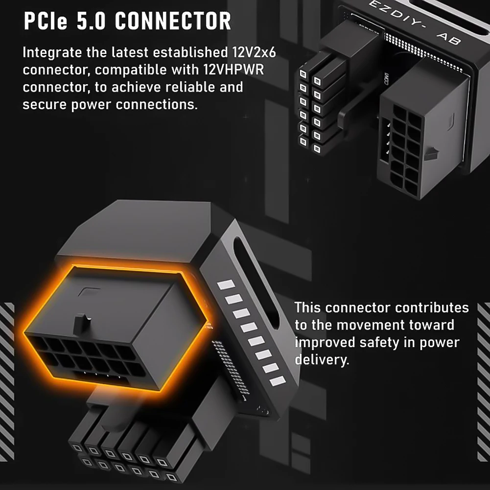 데스크탑 그래픽 비디오 카드 GPU 커넥터용 RTX40 16 핀 수 180 도 각도 PCIE 5.0 전원 어댑터 엘보 헤드
