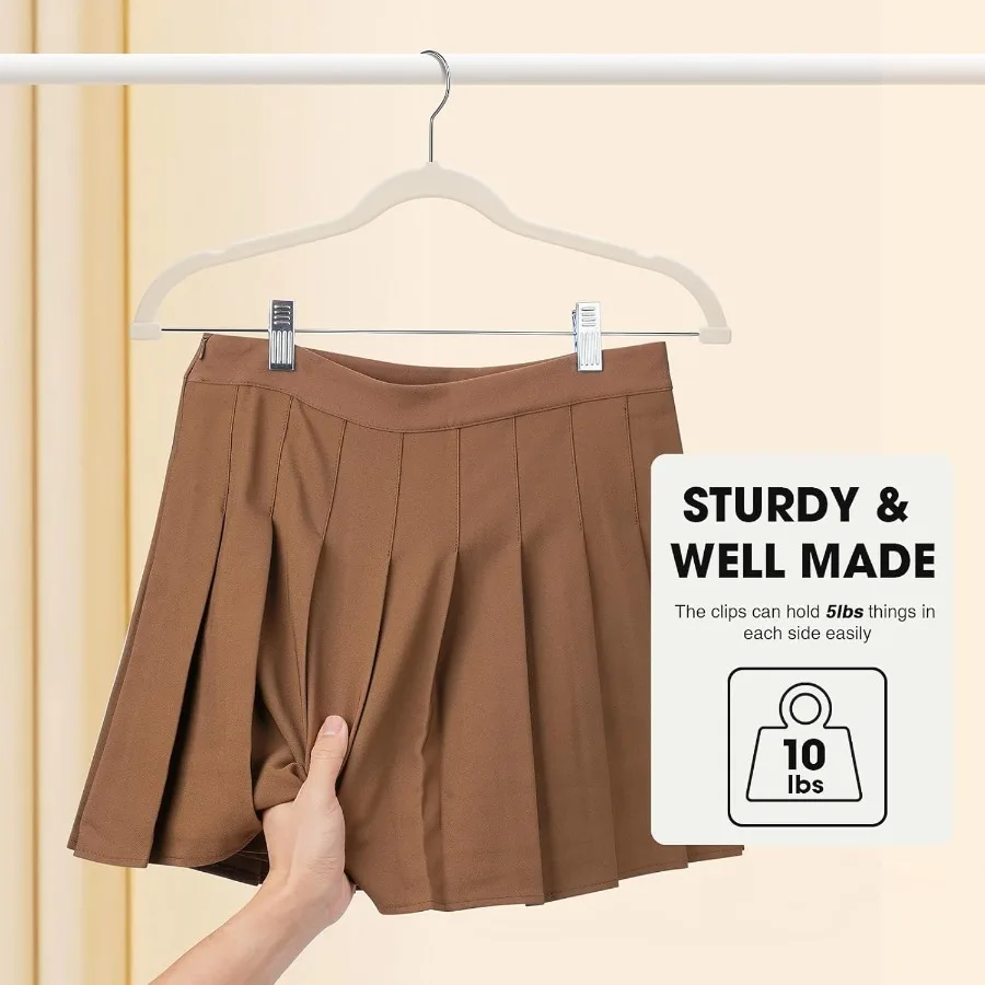 36Pack Beige Velvet Hangers with Clips for Adjustable Adult Use HeavyDuty Felt NonSlip Slim Design SpaceSaving Hangers Ideal fo