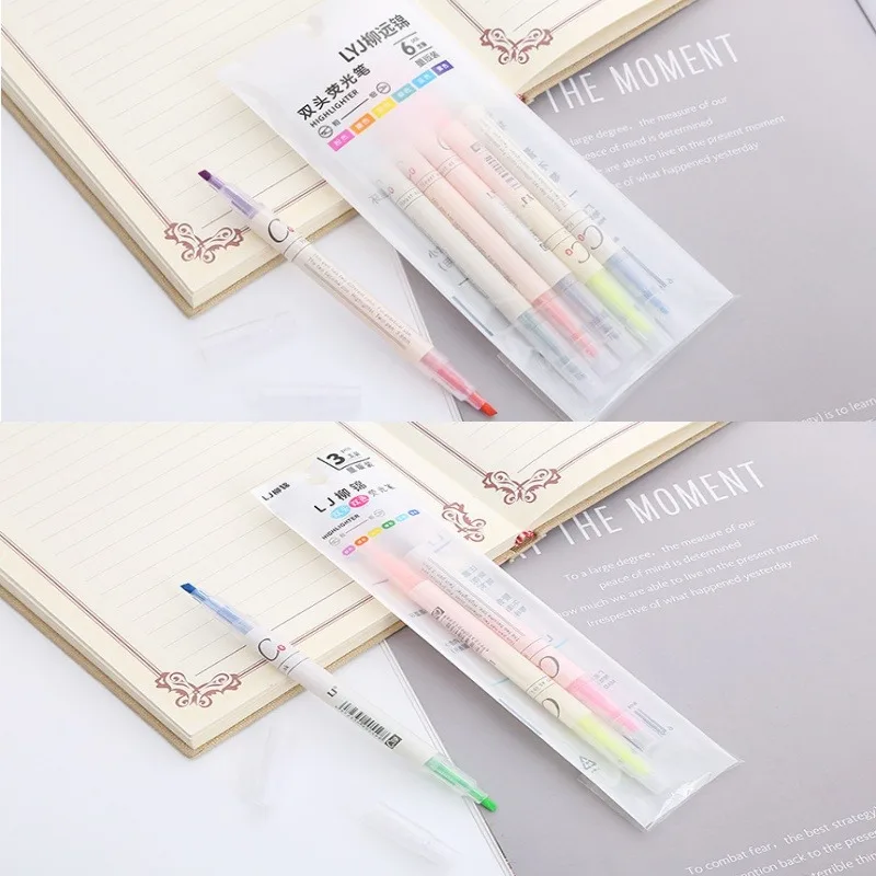 Double Head Fluorescent Highlighter Pen Markers Drawing Pen 3/6Pcs/Set for Student School Office Supplies