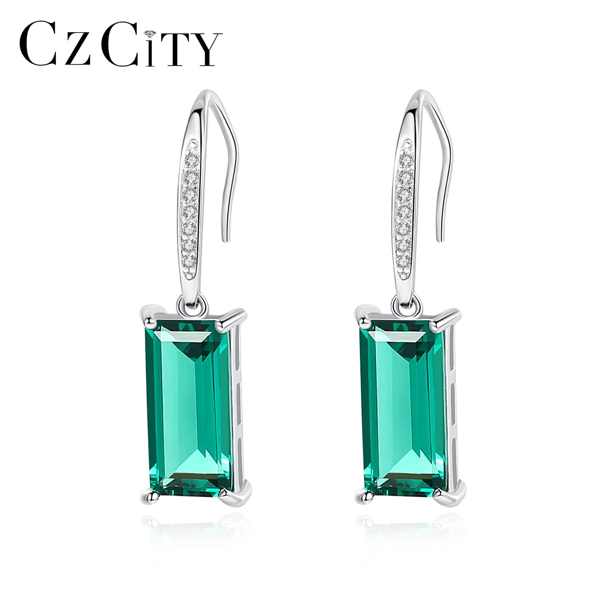 

CZCITY Exquisite 925 Sterling Silver Drop Earrings for Women Dating Luxury Emerald Cubic Zircon Three Colors Female Brincos Gift