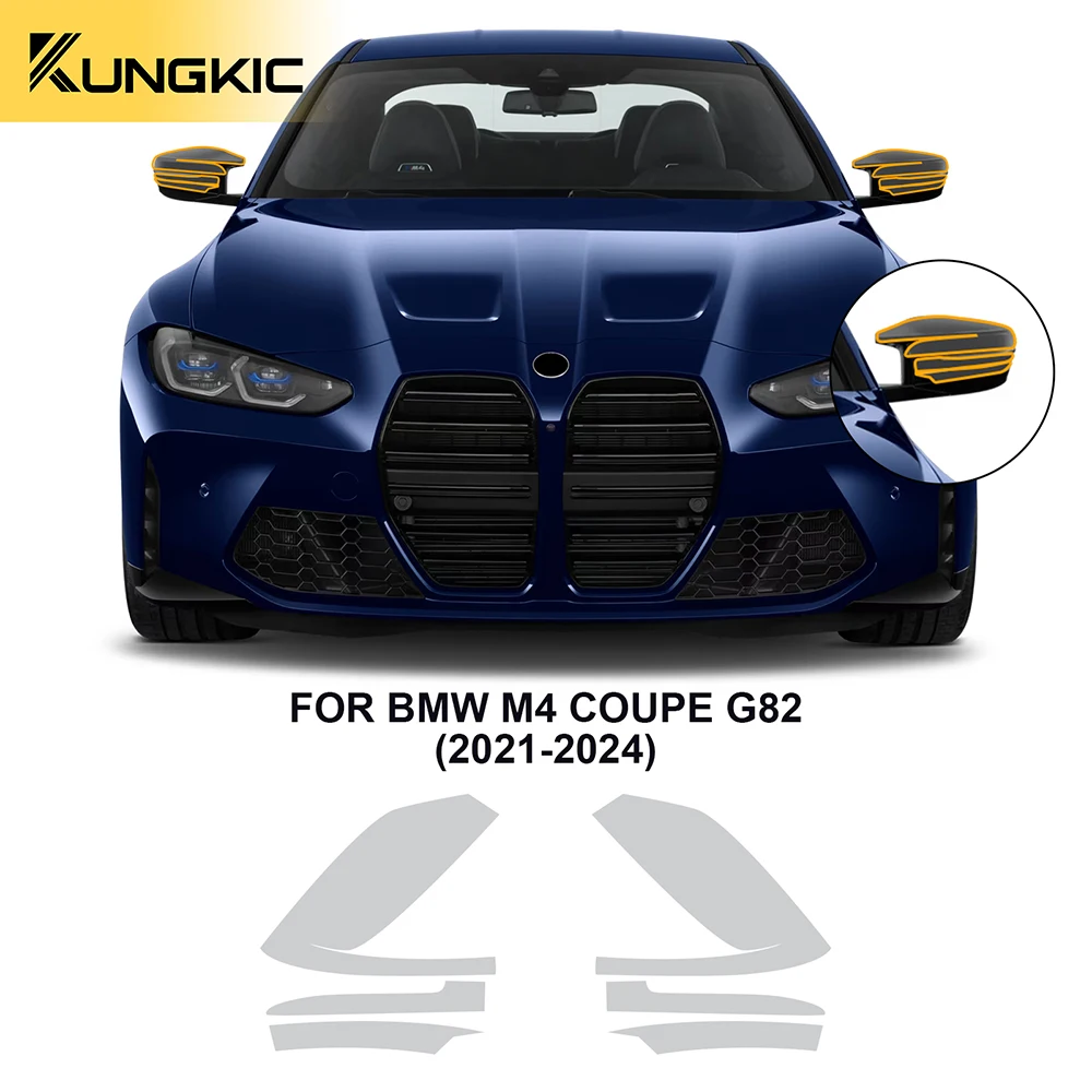 KUNGKIC Headlight Film for BMW M4 Coupe G82 2021-2024 Paint Protection Film Precut Car Clear Bra Transparent PPF TPU Rearview 2
