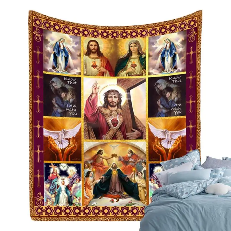 

Nativity Blanket Sacred Throw Blanket With 3D Printing Winter Flannel Cozy Blanket Seasonal Decors For Learning Watching TV