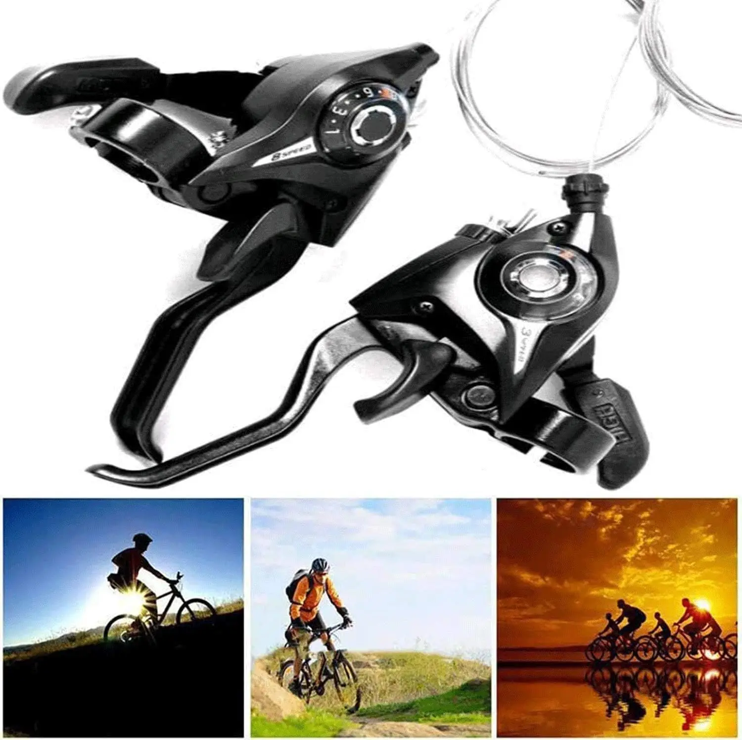 Enhanced Bicycle Brake Lever and Gear Shifter Set with Gear Indicator and Grips
