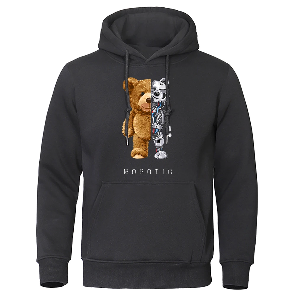 

New Funny Teddy Bear Robot Hoodie Robotic Bear Clothing Casual Hooded Men Fashion Sweatshirts Fleece Oversized Loose Streetwear
