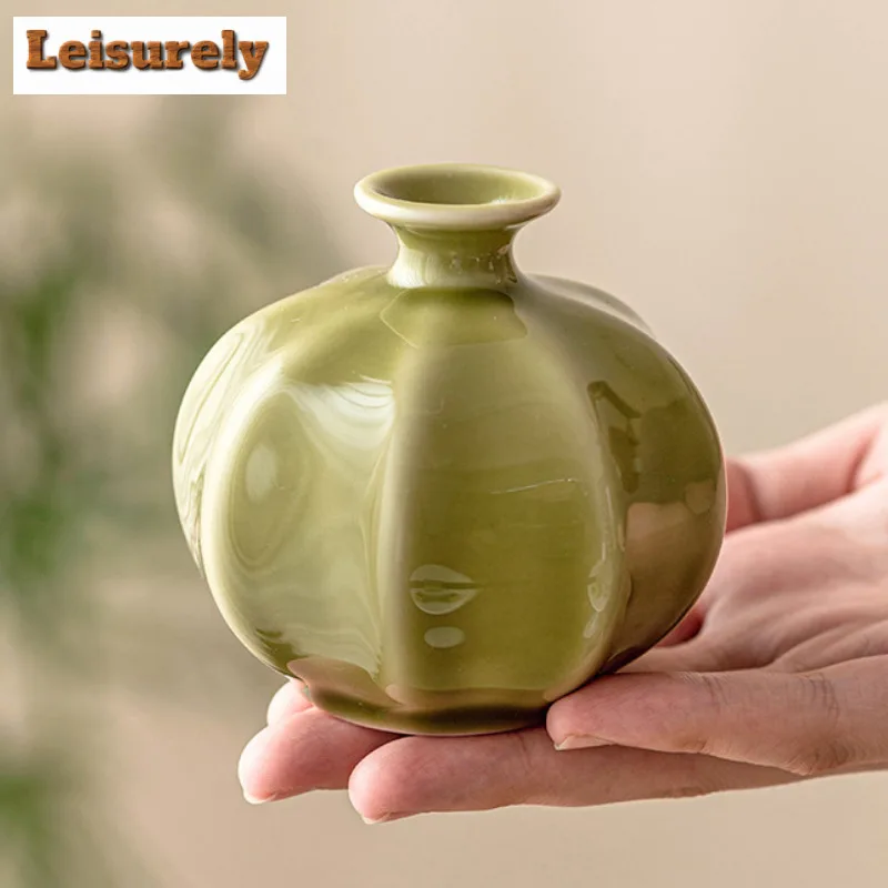 Yaozhou Kiln Lantern Vase Ancient Cachepot Home Decorations Tea Dust Green Plant Pot Household Flowerpot Teaset Supplies Crafts