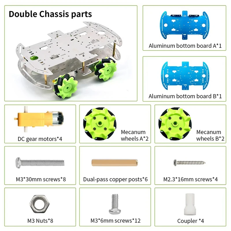 DIY 4WD 알루미늄 메카넘 로봇 자동차용 2층 바닥 보드 로봇 더블 섀시 부품-A25R