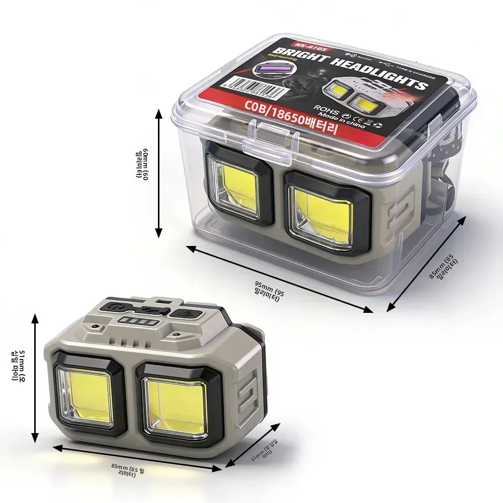 BORUiT LED 헤드램프 유도 USB 충전식 헤드 손전등 내장 배터리가 있는 4가지 조명 모드 캠핑 낚시 헤드라이트
