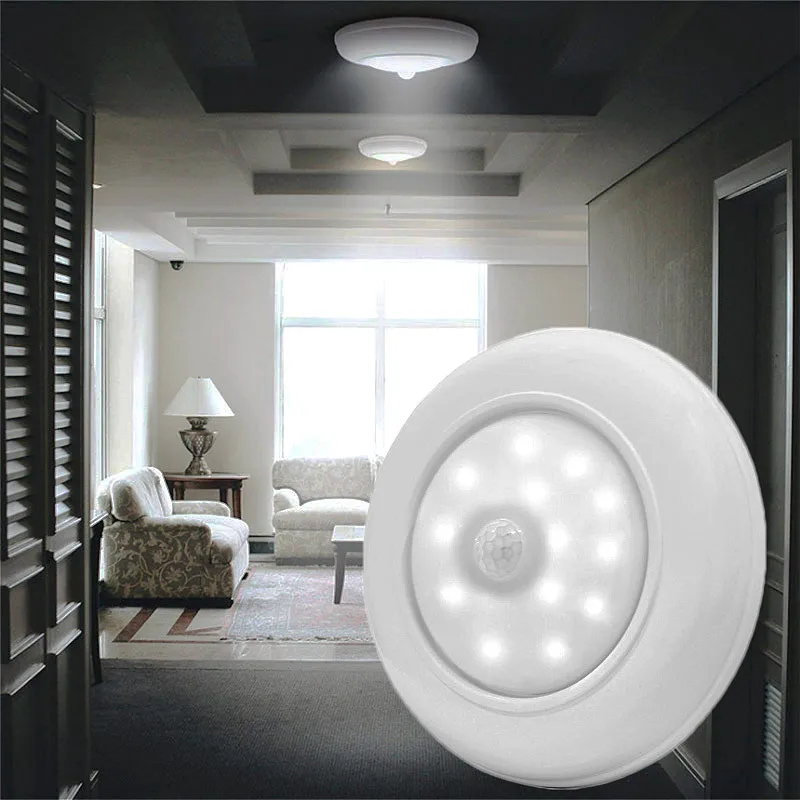 

Motion Sensor Wireless Ceiling Light Sensing Activated Battery Operated LED Lamp Entrance Closet Stairs Hallway Garage basement