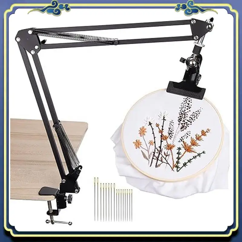 Adjustable Embroidery Table Stand, Metal Embroidery Hoop Stand, For Needlework, Arts Black