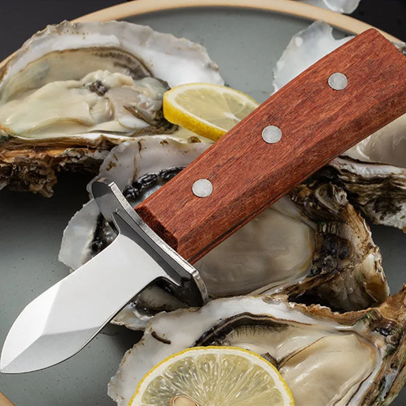 Stainless Steel Seafood Scallop Pry Knife with Wooden Handle Oyster Knives Sharp-edged Shucker Shell Seafood Opener Kitchen Tool seafood opener oyster knife