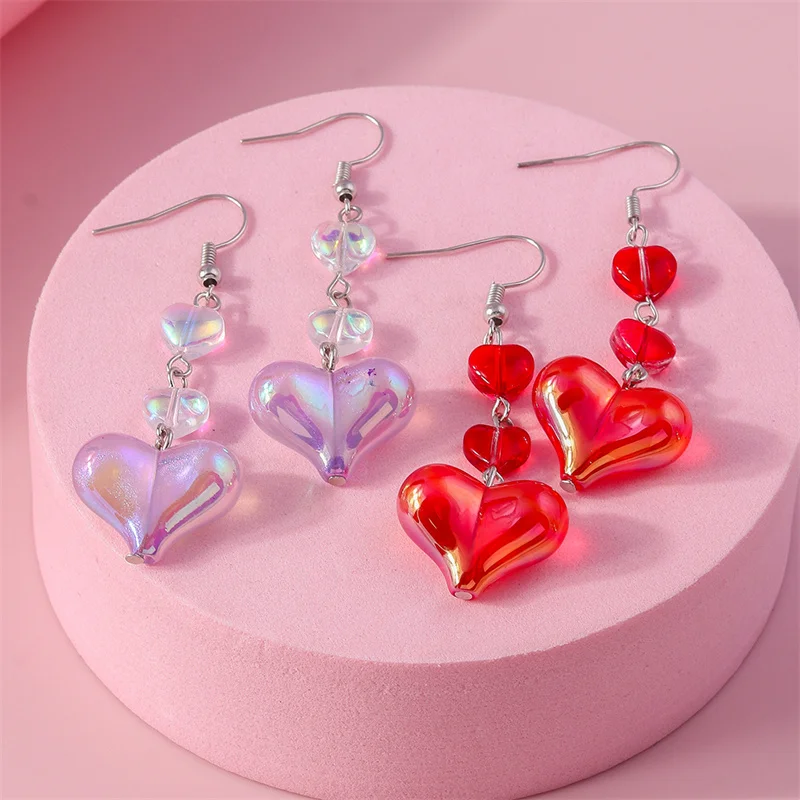 Aihua romantische rote Herz Ohrringe Kawaii Kristall Liebe Herz baumeln Ohrringe für Frauen Freundin Valentinstag Schmuck Geschenke