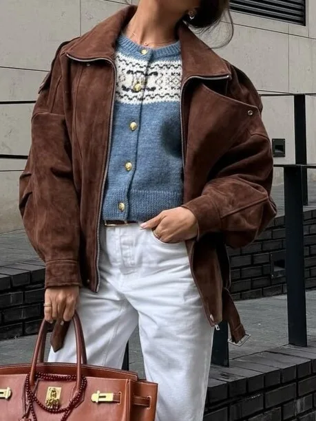 Retro Loose Brown Jacket - Casual European American Style
